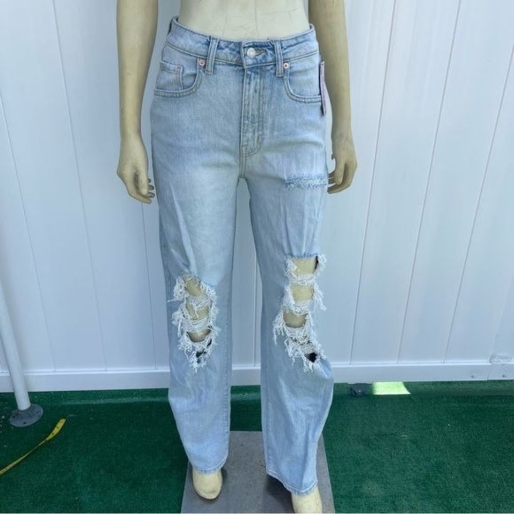 Wild Fable Light Blue Distressed Highest Rise Baggy Jeans Size 24R - Picture 1 of 10
